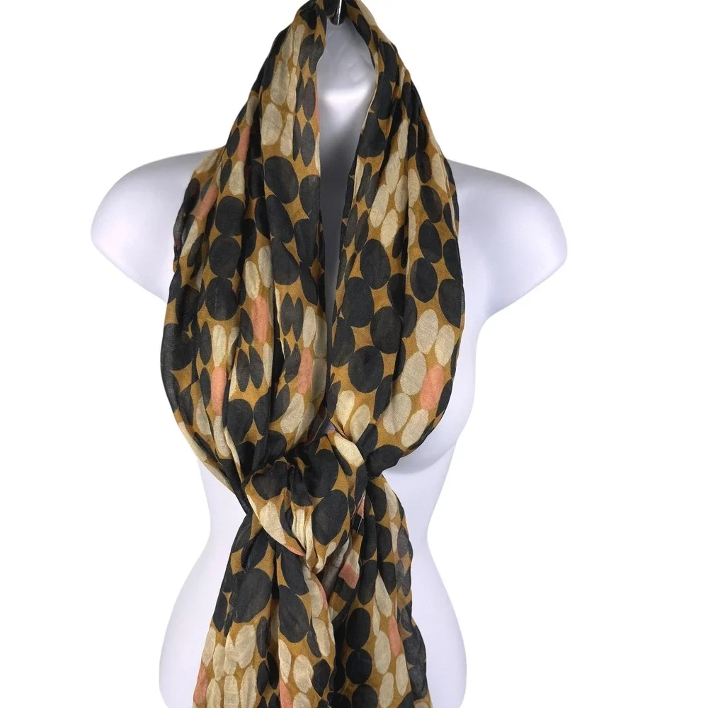 Vismaya Anthropologie Sarong‎ Scarf Rayon Black Brown Beige Dot Print 72
